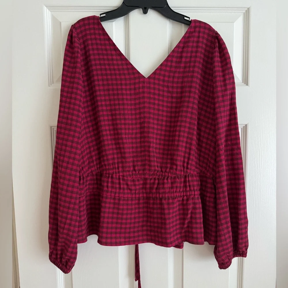 Madewell Crinkled V-Neck Peplum Top in Plaid-like new condition, size XL - Picture 11 of 12
